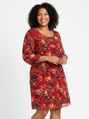 Espresso Plus Size Elegant Red Patterned Dress